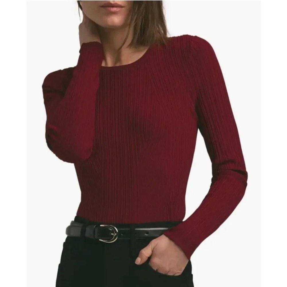 Favorite Daughter The Courtney Ribbed Long Sleeve Sweater Top In Red Size S